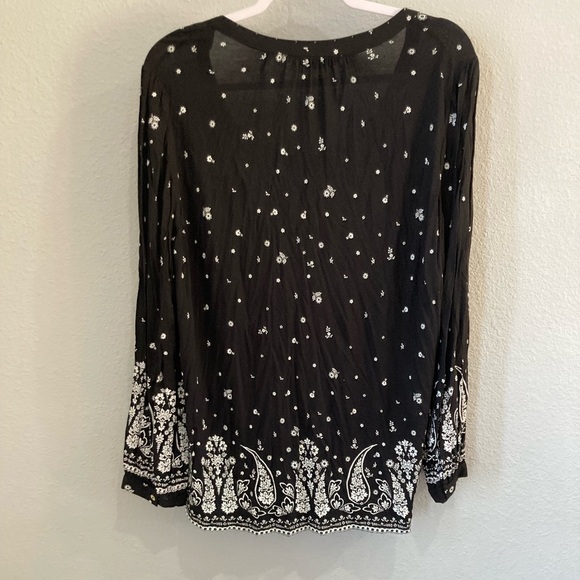 Lucky Brand Boho Floral Neutral Casual Western Long Sleeve Soft Top - Picture 6 of 6